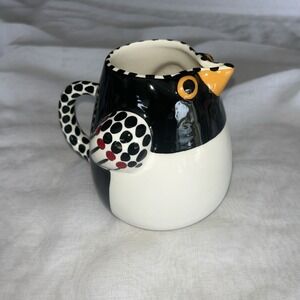 Vintage Hand Painted Ceramic Peguin‎ Pitcher Utensil Holder Signed Alison Palmer